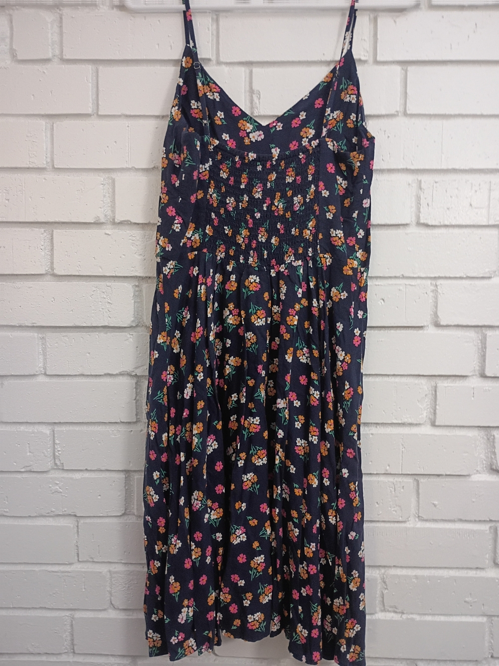 GAP Navy Floral Midi Dress Skirt with Pink & Orange Blooms Size S Tall - Picture 3 of 6